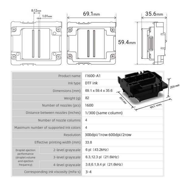 Max. number of colour inks 4 colours Print head 2 I3200 A1 for DTF Printer
