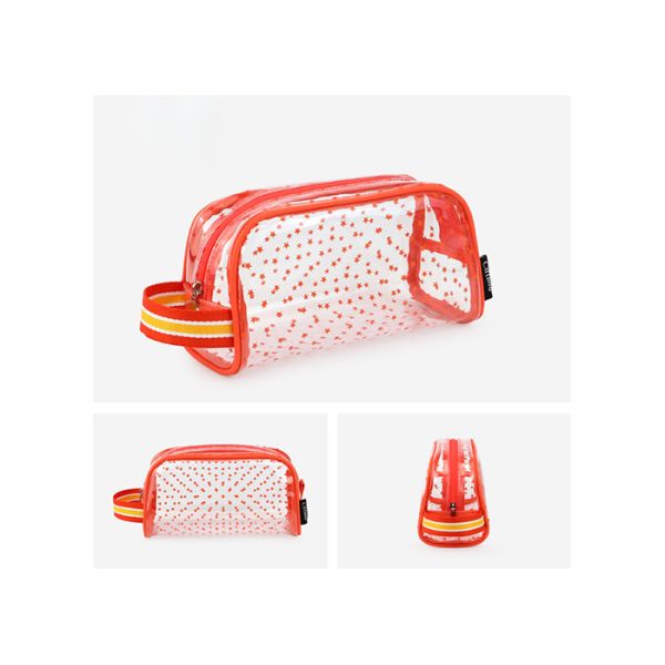Promotional PVC Transparent Bag , Kids Pencil Case With PP Webbing Stripe Handle