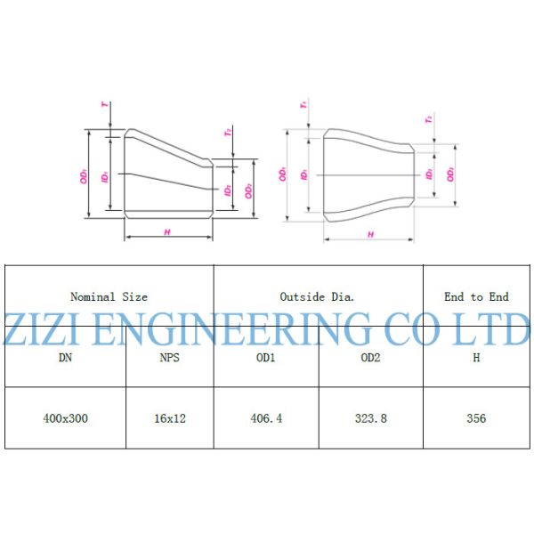 316 SS Steel Pipe Reducer Butt Weld Connection 16 " x 12 " Sch 80S For Industry