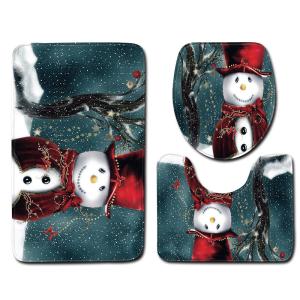 Snowman Christmas Bath Mat Set Anti Skid Restroom Mat Set