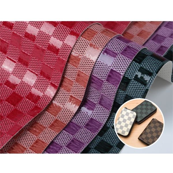 PVC Synthetic Leather Fabric Chessboard Bags Custom Faux Leather