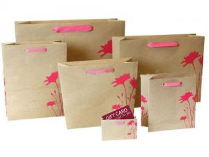 Quality Recycled Flat Handle Brown Customized Paper Bags Gift / Shopping Kraft Paper Bag for sale