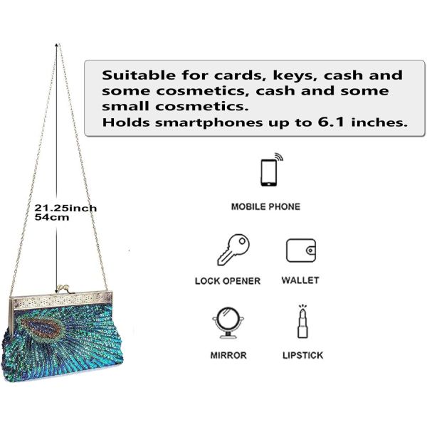 VINTAGE STYLE BEADED AND SEQUINED EVENING BAG WEDDING PARTY HANDBAG CLUTCH PURSE FOR WOMEN EVENING