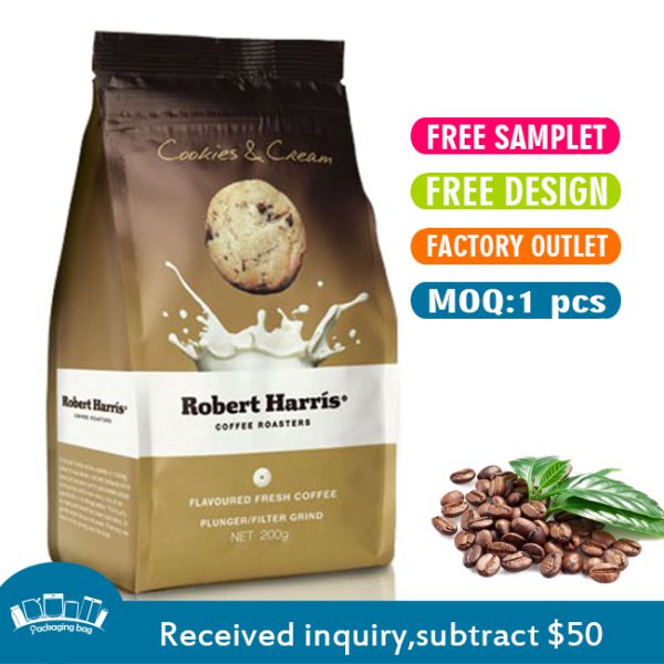 Compostable Coffee Bean Pouches SGS Gravure Print Flat Bottom Gusset Bags