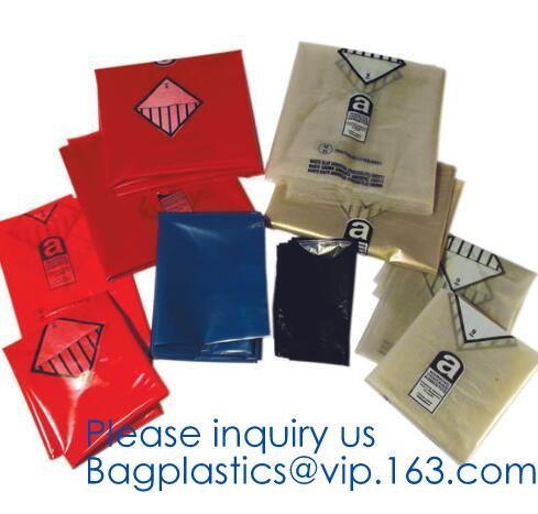 PE asbestos yard waste bags,hazard waste disposal bags,Customized danger warning printing clear polythene LDPE asbestos