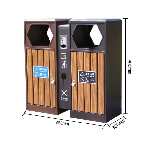 240l Outdoor Large Wpc Wood Waste Segregation Recycling Bin with Ash Tray