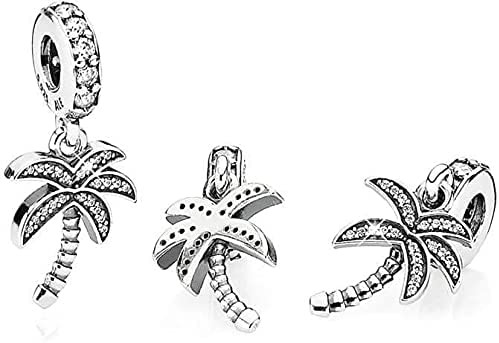 EZ Tuxedo Palm Tree Dangle Charms 925 Sterling Silver Tree Pendant with Cubic Zirconia for Pendant
