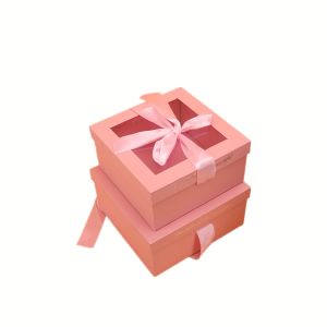 China Candy Gift Box Wedding Pink with Clear Lid Handle on sale