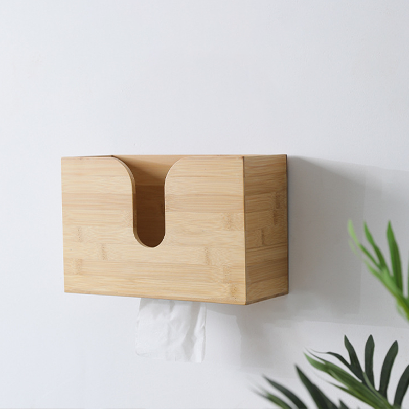 Kitchen Wall Mount Custom Clear Paper Towel Napkin Tissue Box in Natural Bamboo Color