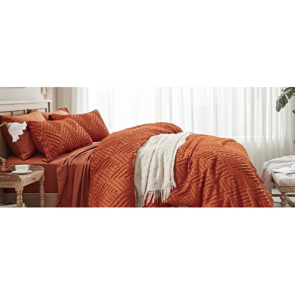 7-Piece Beige Tufted Comforter Set Queen Microfiber Bedding