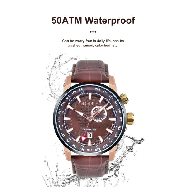 304L Stainless Steel Luxury Leather Watch 5ATM Water Resistant For Men