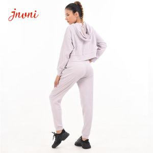 Quality Womens Loungewear Set Cropped Long Sleeve Sweatshirt Hoodies Set for sale