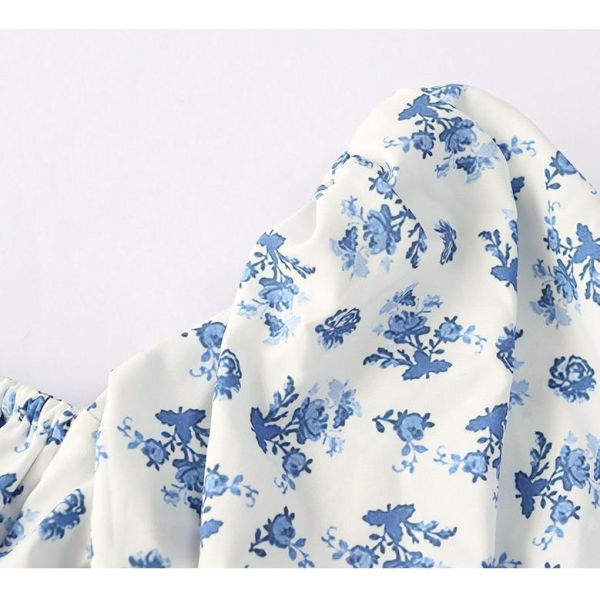 Custom Apparel Factory Women'S Casual Floral Print Square Neck Back Zipper Bell Long Sleeve Crop Top Blouse