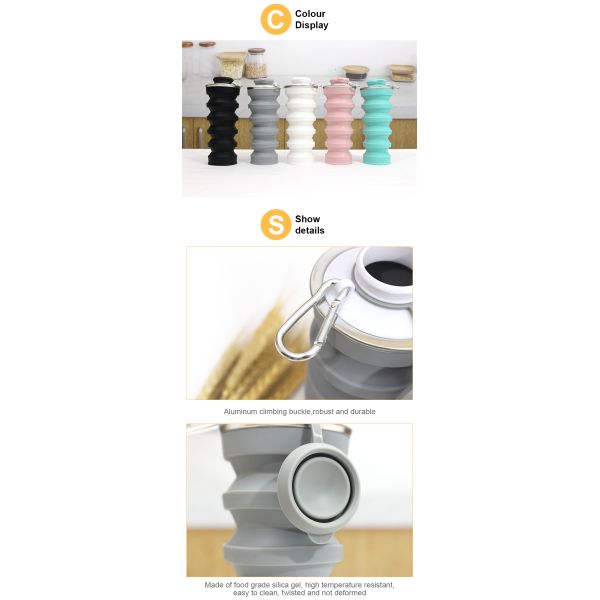Portable Collapsible Silicone Water Bottle 500ml For Travel