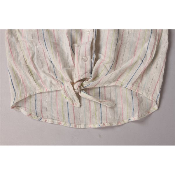 Girls Cool Cropped Striped Shirt Sleeveless 53% Linen 46% Cotton