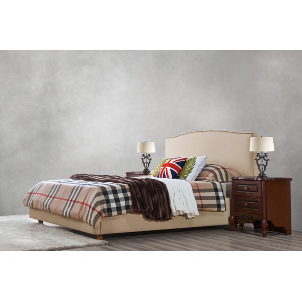 Glassic design of Leisure Bedroom Furniture Upholstered Headboard Bed by True Leather with High density Sponge covered