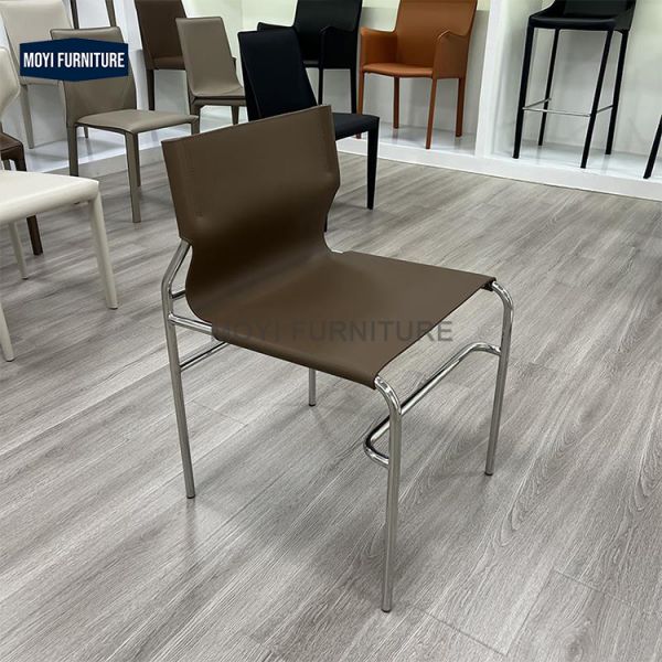 Stainless Steel Legs Saddle Leather Antique Dining Chair Scandinavian Bauhaus Simple Modern Backrest Negotiation Chair