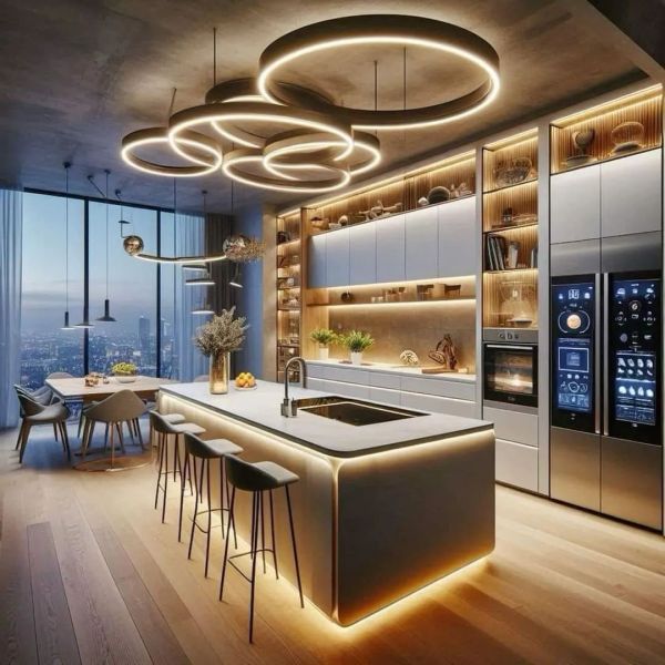 Modern Custom Kitchen Cabinet With Quartz Island Worktop For High-End Villa Living Room Home Furniture