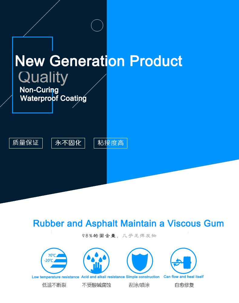 Water Stop Non Curing Rubber Bitumen Waterproof Coating For Toilet Roof Construction