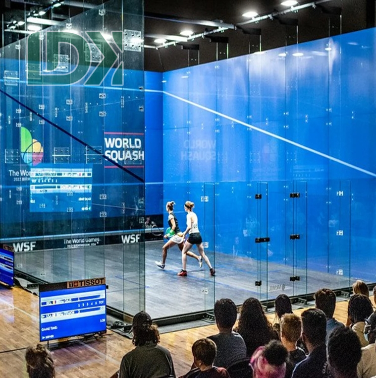 Super Full Glass/Wood Wall Double Squash Court With Customized Logo And Tempered Glass