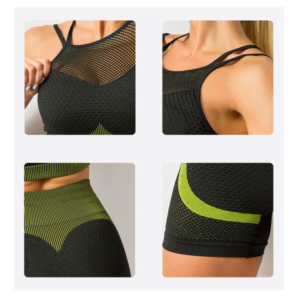 S M L Gym Shorts And Sports Bra Set Sexy Strappy Seamless Set Sexy Mesh