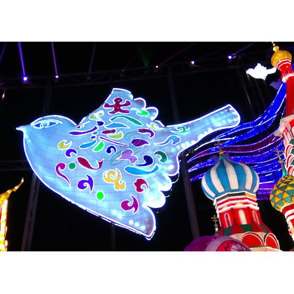 Fabric Traditional Chinese Festival Blue Light Lantern Outdoor Waterproof