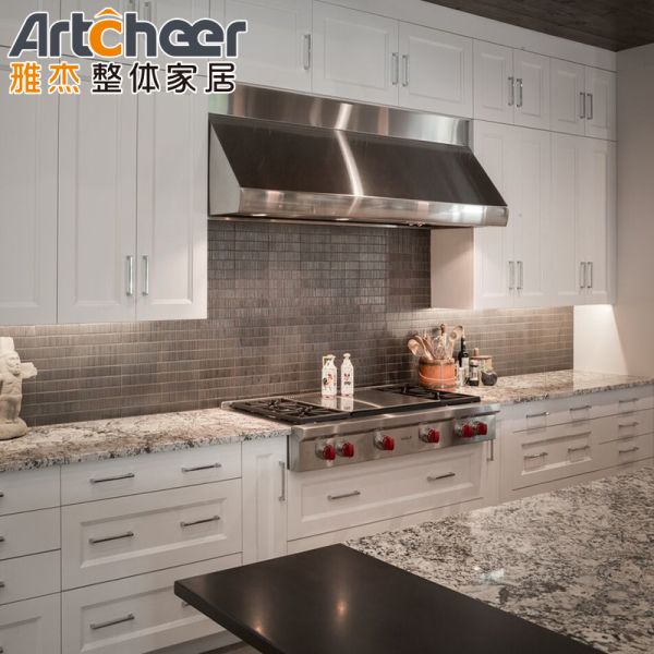 White Shaker Solid Wood Slim Style Modular Kitchen Cabinets American Market Dining Island