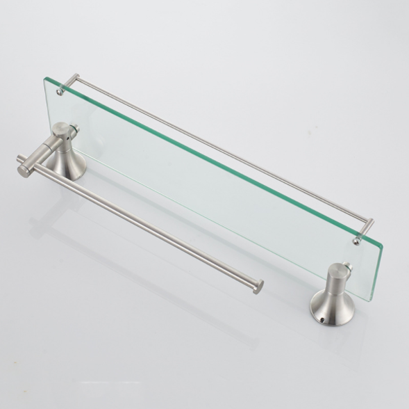 Single Layer Bathroom Towel Rack Rectangular Glass Shelf With Towel Bar Shower