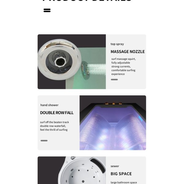 Acrylic Waterfall Bathtub and Whirlpool Bathtub Left Side Skirting Indoor Bathroom Bathtub