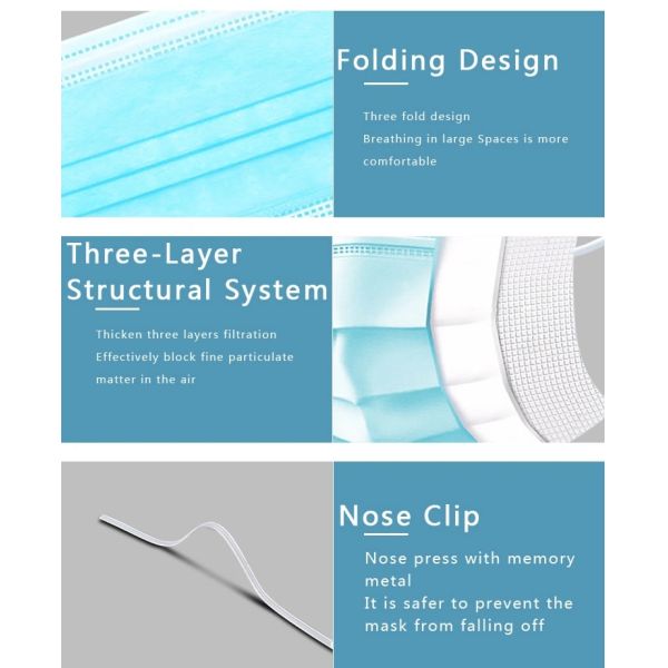 Antibacterial 3 Ply Face Mask Prevent Flu Disposable Medical Face Mask