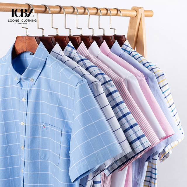 2023 Delivery Adult Large Size Cotton Oxford Short-Sleeved Plaid Casual Shirt for Men