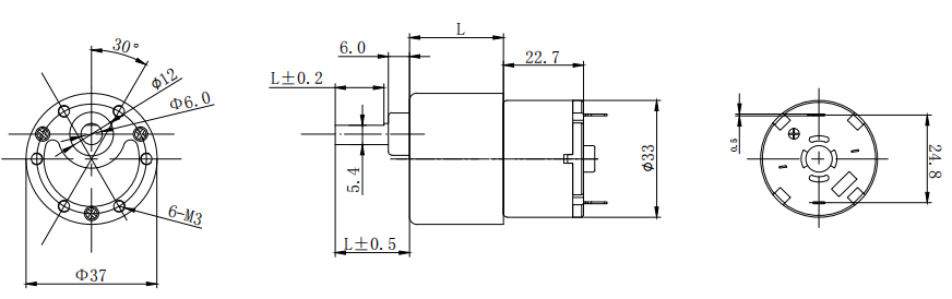 GM37 520 DC 24V 12V 6V DC Motor High Torque Low Rpm 37mm