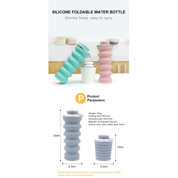 Portable Collapsible Silicone Water Bottle 500ml For Travel