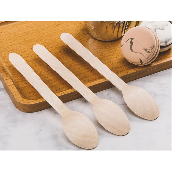 16cm Degradable Wooden Spoon Smooth Disposable Cutlery Set Family Party