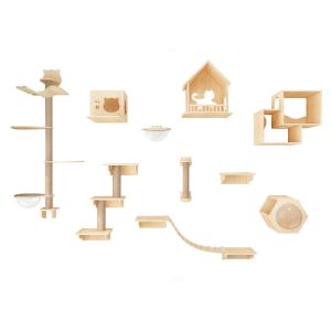 Quality Diy Cat Climbing Wall Wood Cute Cat Tree Save Space Free Combination for sale
