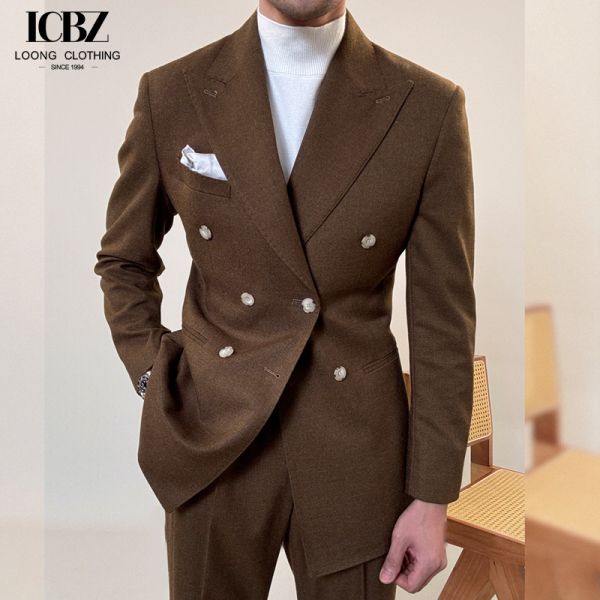 Men's Italian Double-Breasted Single Suit 500g Heavyweight for Casual Business Attire