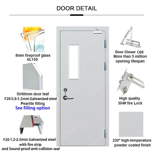 High Quality Steel Hospital Fire Rated Door Commercial Building Fire Rated Door Industrial Fire Proof Doors