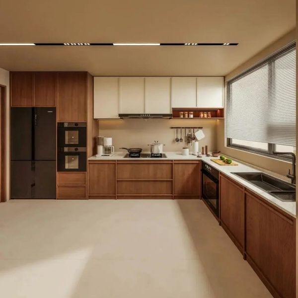 Antique Frame-line Door Panel Solid Wood Veneer Kitchen Cabinet For Project Builder