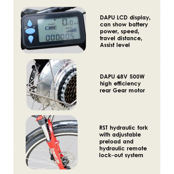 Gear Motor Electric Urban Bike 48V 500W With Tektro Hydraulic Disc Brake
