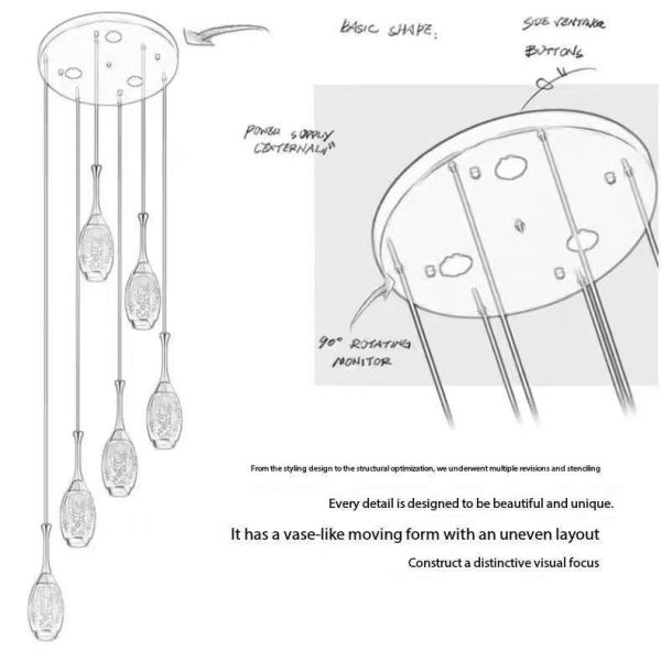 Crystal Light Rotating Staircase Perfume Bottle-Shaped Stair Light For Duplex Living Rooms