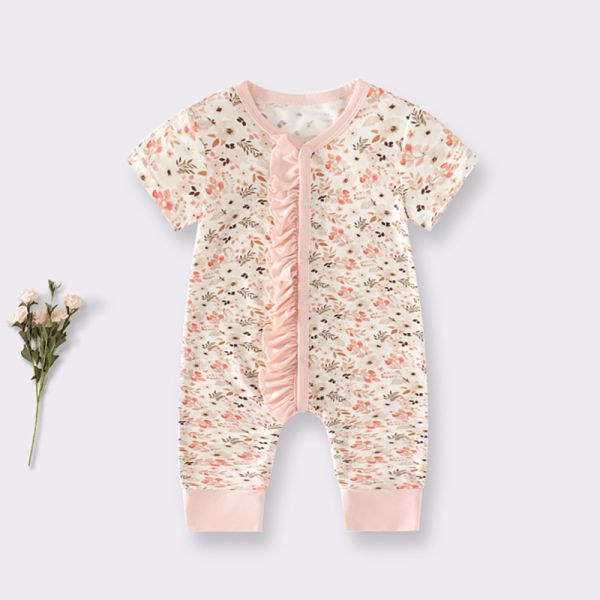 Factory Price bamboo Fabric baby rompers printed pajamas baby zipper snap rompers for summer