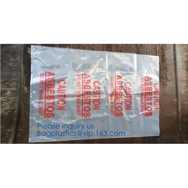 PE asbestos yard waste bags,hazard waste disposal bags,Customized danger warning printing clear polythene LDPE asbestos
