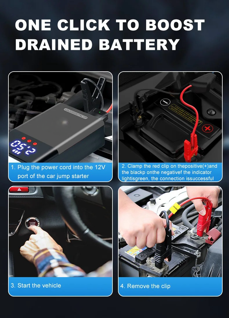 16000mAh Pocket Jumper Starter Car Jump Battery Booster With Flashlight / Air Compress