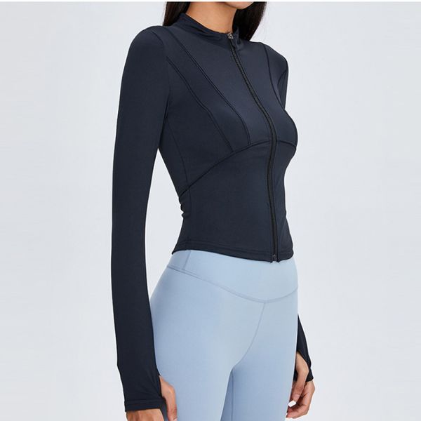 Women's Full Zip Sports Horse Riding Tops Solid Color Long Sleeve Soft Nylon Shirts