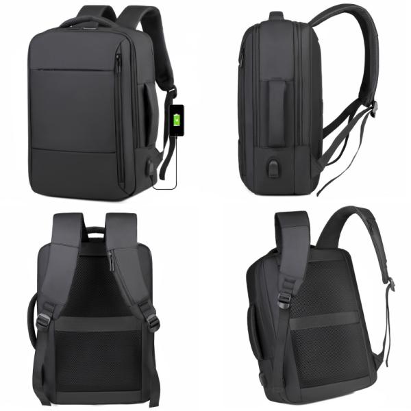 Unisex Fashionable Black Anti-Theft Waterproof Lightweight Laptop Backpack with RFID GPS USB Solar Panel and Materials