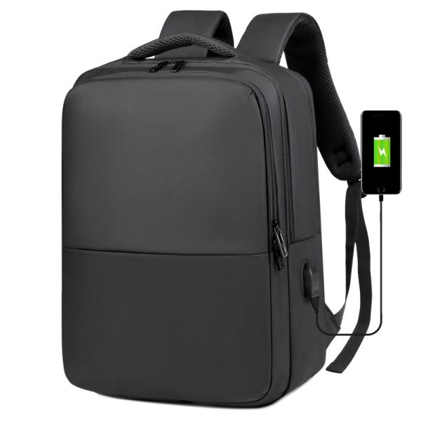 Simple Classic Luxury Business Style USB Nylon Lining Durable Lightweight Anti-Theft Waterproof Black Laptop Backpack