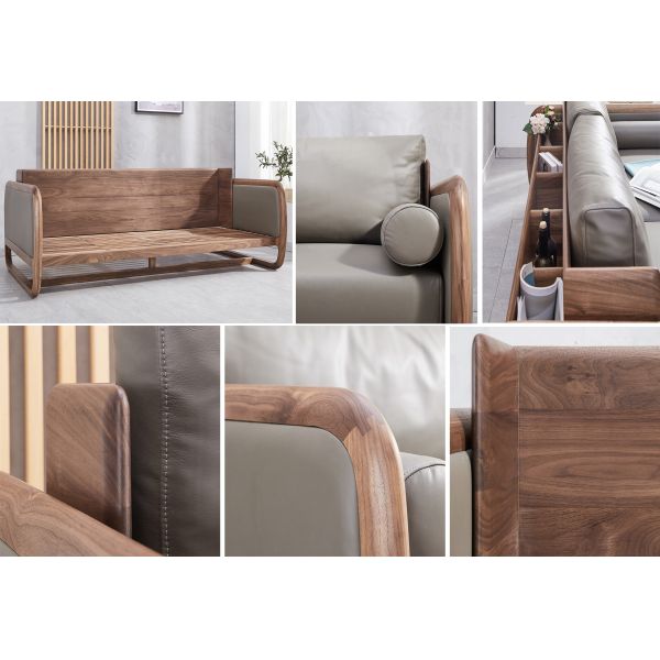 Leather Upholstery Modern Sofa Set , Solid Wood Sofa Set Nordic Style