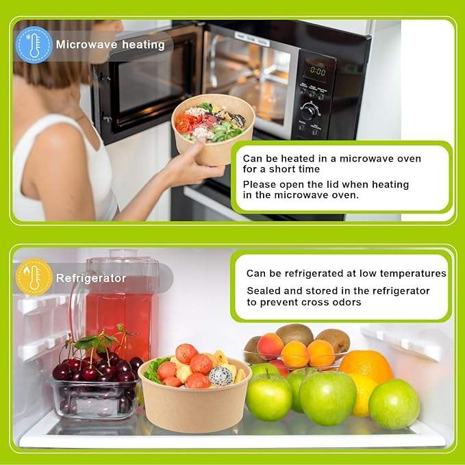 Custom Printing Food Packing Round Kraft Take Away Salad Paper Bowl Disposable Paper Bowls With Lid