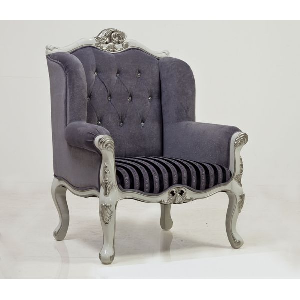 Fabric Fiberglass Hotel Lobby Sofa Chair Vintage Antique Silver King Throne Chair 75kg