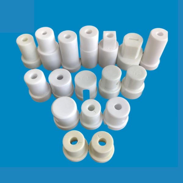 Close-up view of alumina ceramic insulator components